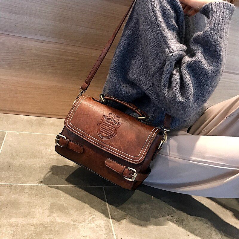 Shell Lock Bag Vintage Women Synthetic Leather Tote Shoulder Crossbody Handbags