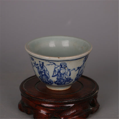 70ml Chinese Antique Ming Blue White Porcelain Eight Immortals Pattern Teacup