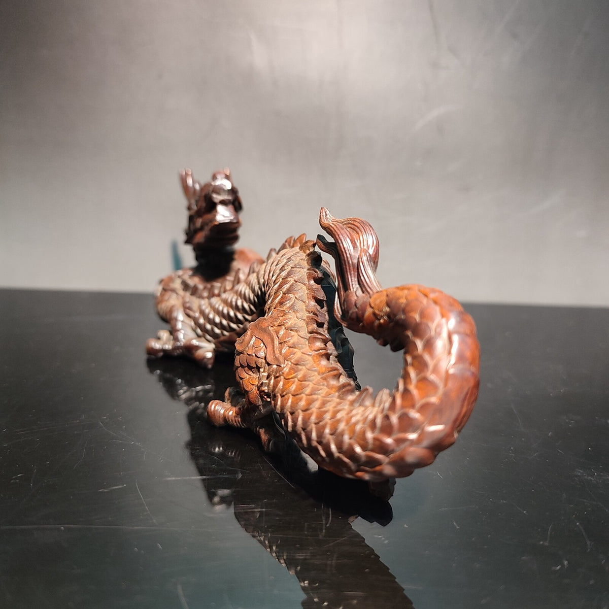 6.3" Wood carved Ornament chinese dragon statue fengshui Loong sculpture art