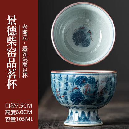 Blue White Antique Old Clay Kungfu Tea Master Cup Ceramic Fengshui Cylinder Cup