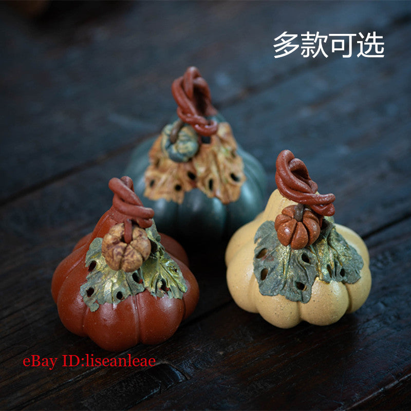 Yixing Purple Sand Tea Pet Pumpkin Handmade Clay Painted Tea Set Sculpture