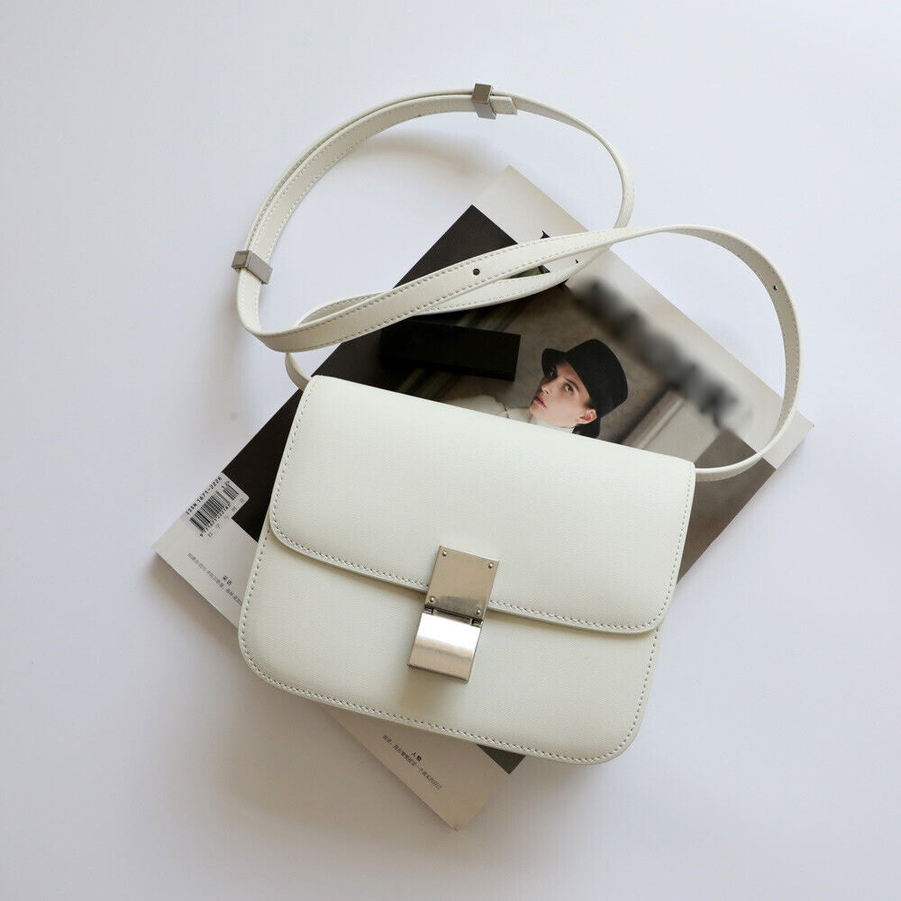 Real Leather Small Flap Box Square Clutch Shoulder Bag Purse Crossbody Trunk