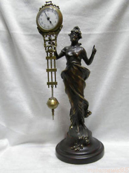Chinese Wonderful Attractive Copper Statue Belle Swing Machine Clock