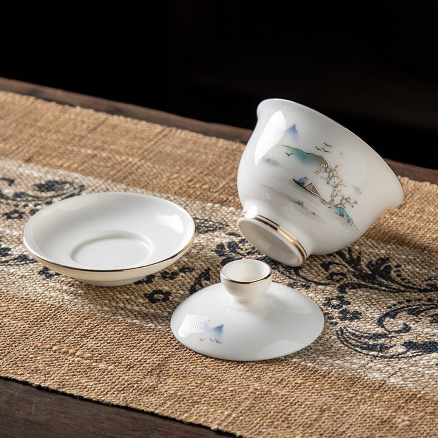 Jade White Ceramics Gaiwan with Gift Box 120ml 4oz Ancient Tea Set