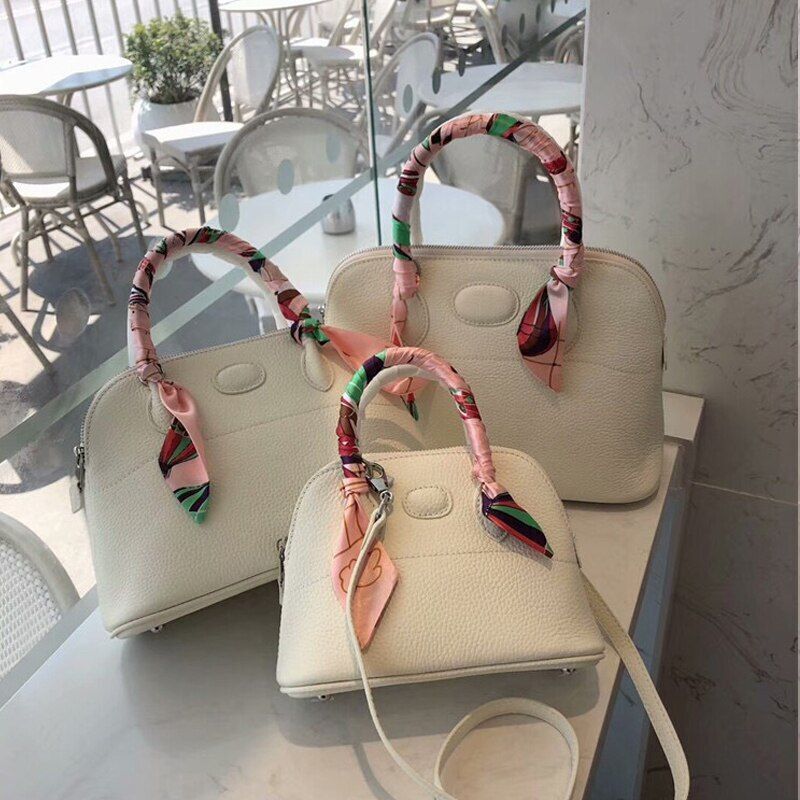 Bowling Handbag Genuine Leather Shell Purse Crossbody Shoulder Bags S/M/L Sizes