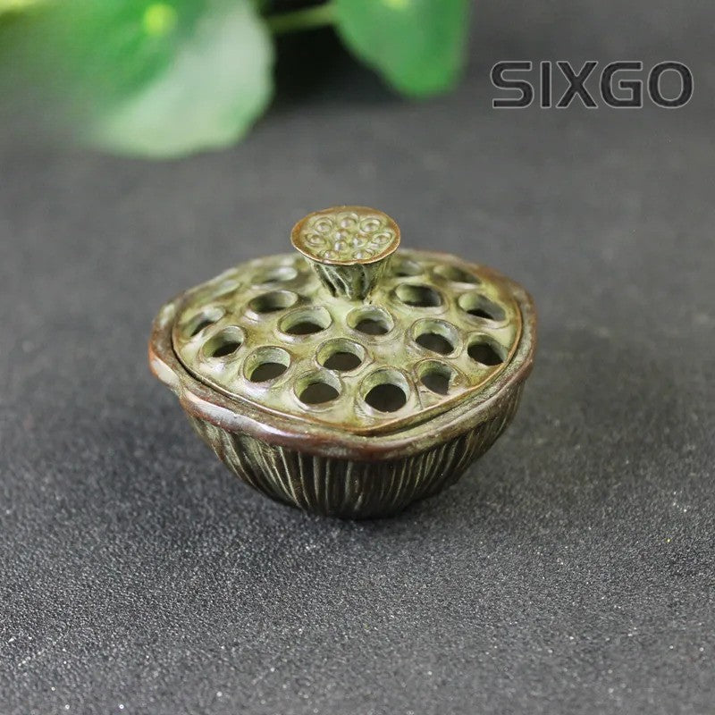 Copper Lotus Pod Statue Ornament Chinese Traditional Vintage Incense Burner