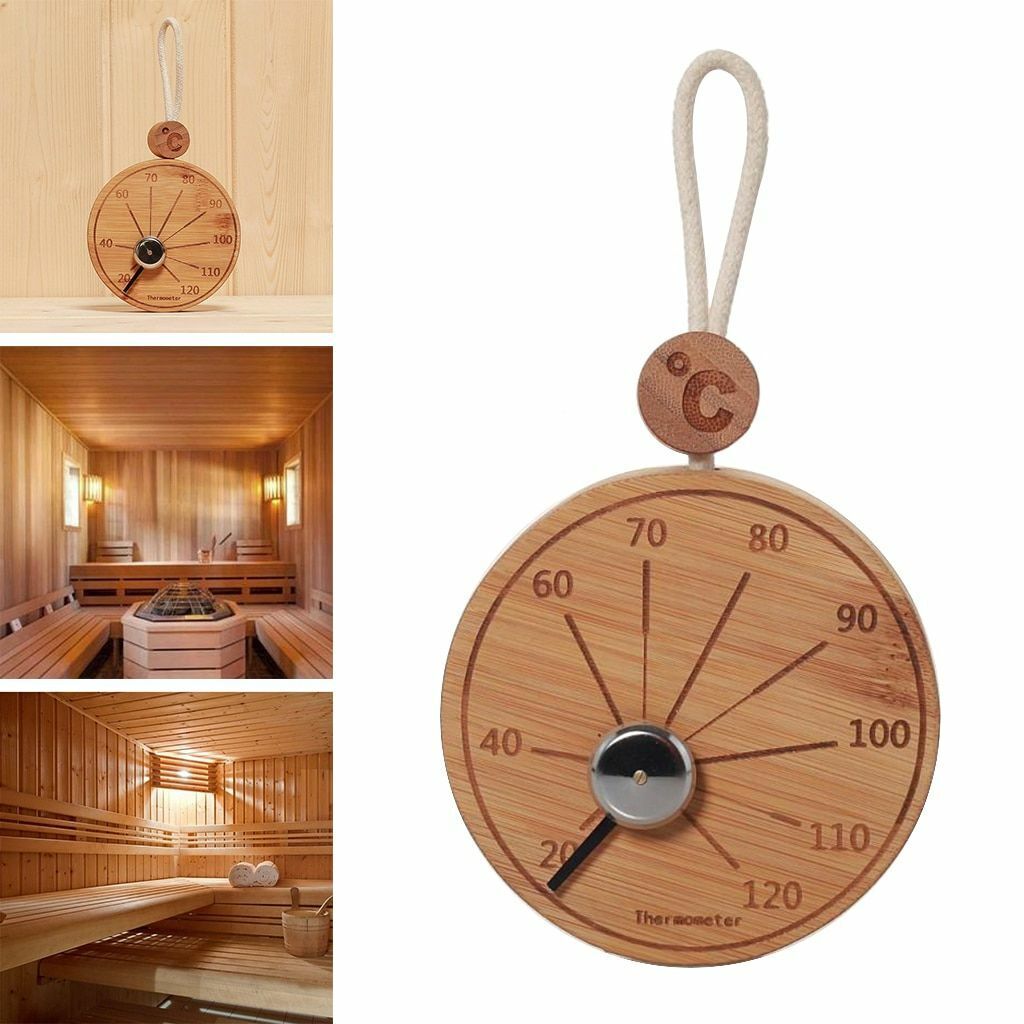 Sauna Thermometer Hygrometer Celsius Temperature Measurements Durable Bamboo 4"
