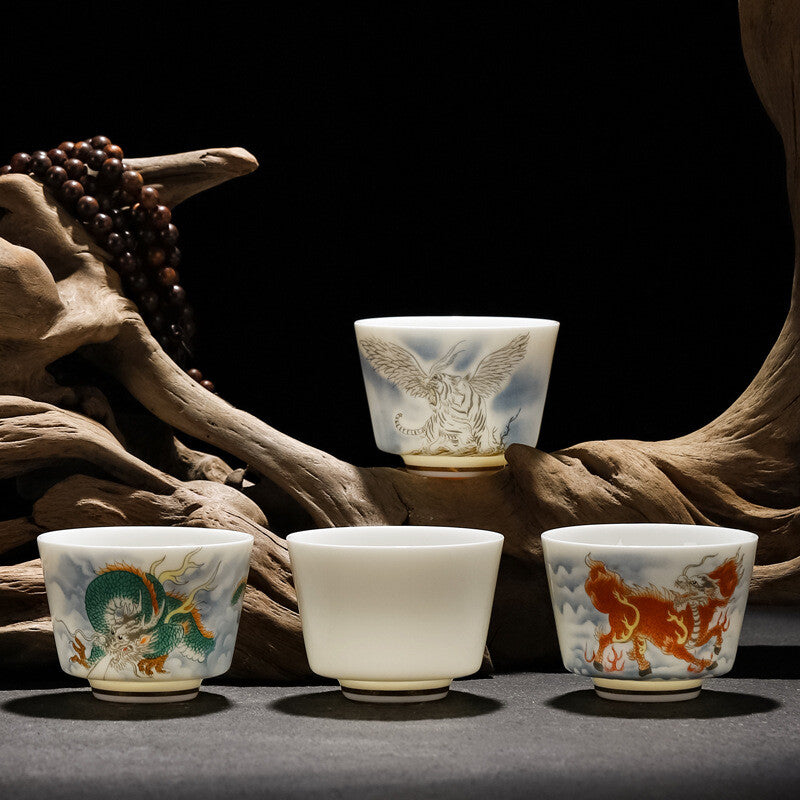 150ml Jade Porcelain Kung Fu Tea Cup Creative Pattern Dragon Tiger Teacups