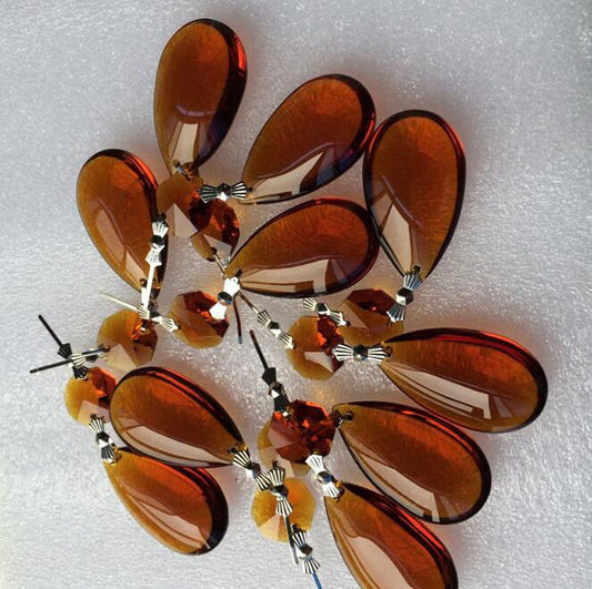 20Pcs Amber Chandelier Crystal Lamp Parts Glass Prisms 38mm Pendant Drops