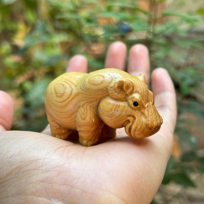 Solid Wood Carved Small Hippopotamus Tabletop Ornament Wooden Animal Crafts