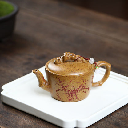 100ml Hand Carved Orchid Real Yixing Zisha Small Tea Pot Chinese Kungfu Tea Pot