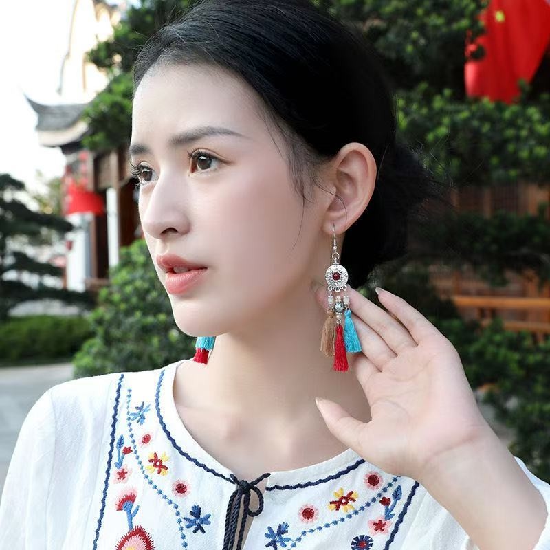 Bohemian Ethnic Tassel Earrings - Retro Colorful Long Dangle Drops