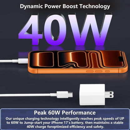 Iphone 17 Pro Max Charger Fast Charging, 2Pack 40W Dynamic Power Adapter with 60