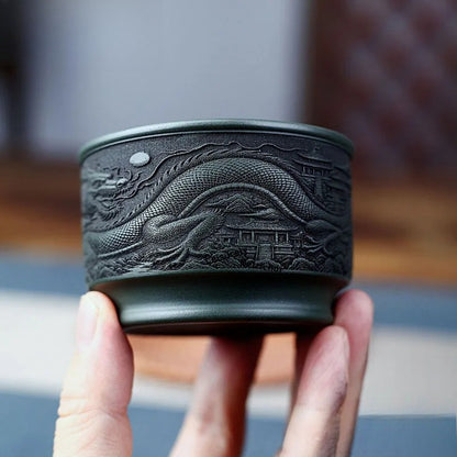 200ml Yixing Purple Clay Handcarved Dragon Tea Bowl Tea-tasting Cup Master Cup