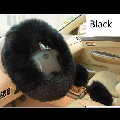 Universal 3Pcs Fur Wool Furry Fluffy Thick Car Steering Wheel Cover Accessories