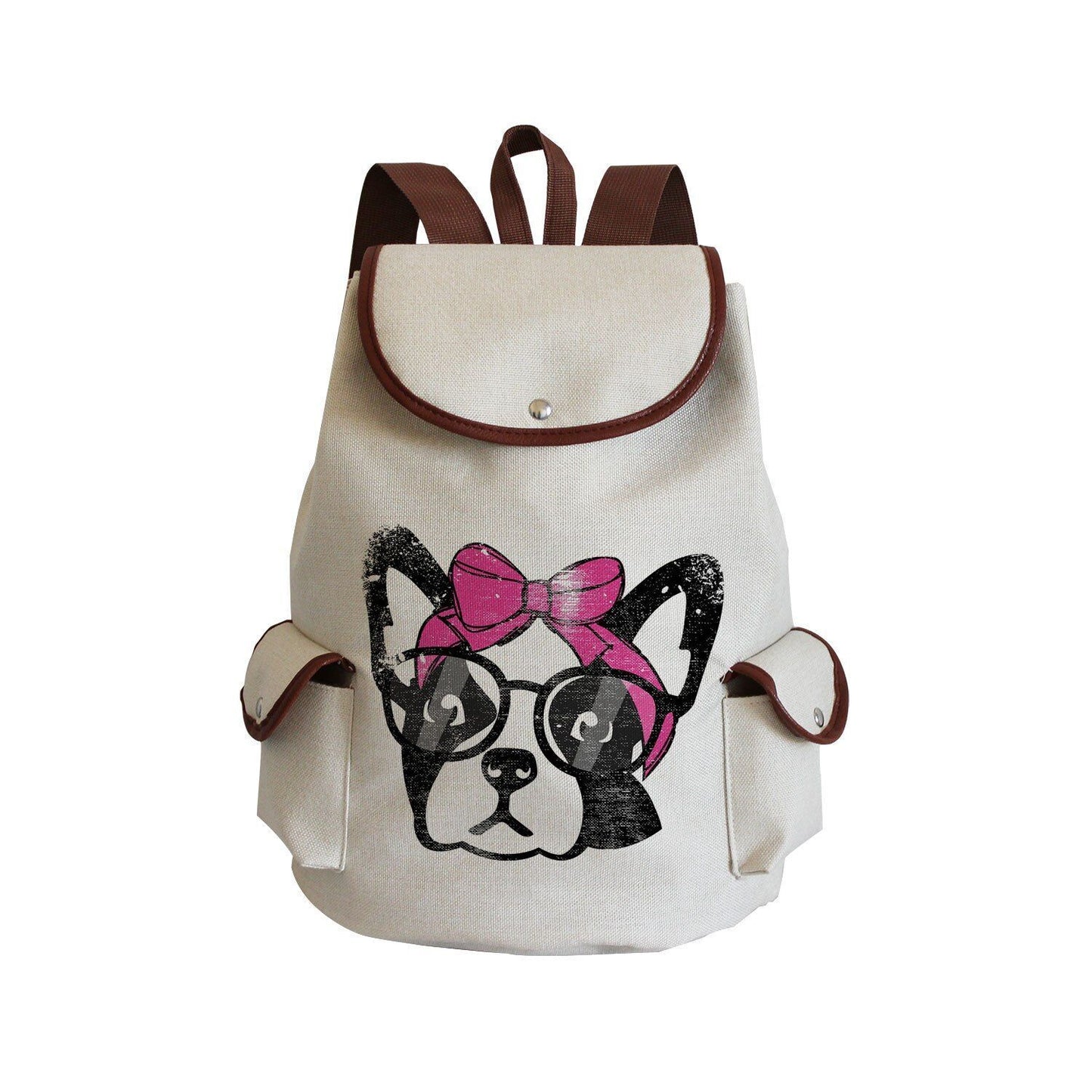 Dog Paw Print Backpack Drawstring Bags Linen Students Portable Cute Pug Printed