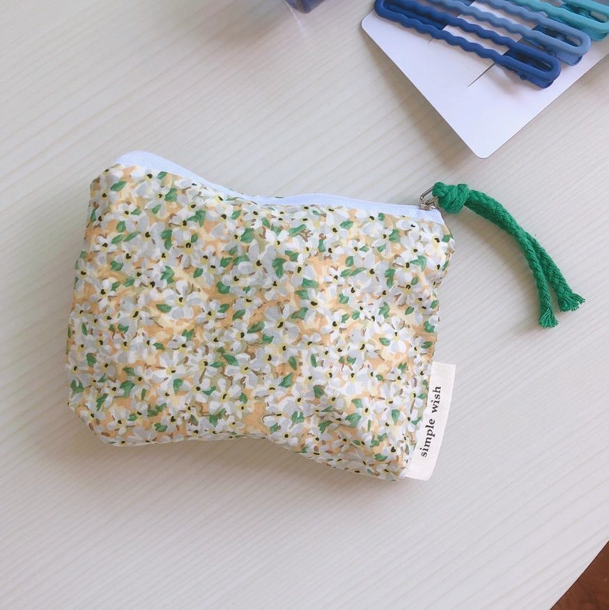 Mini Cotton Cosmetic Make Up Bag Zipper Floral Inner Organizer Bags Coin Purses