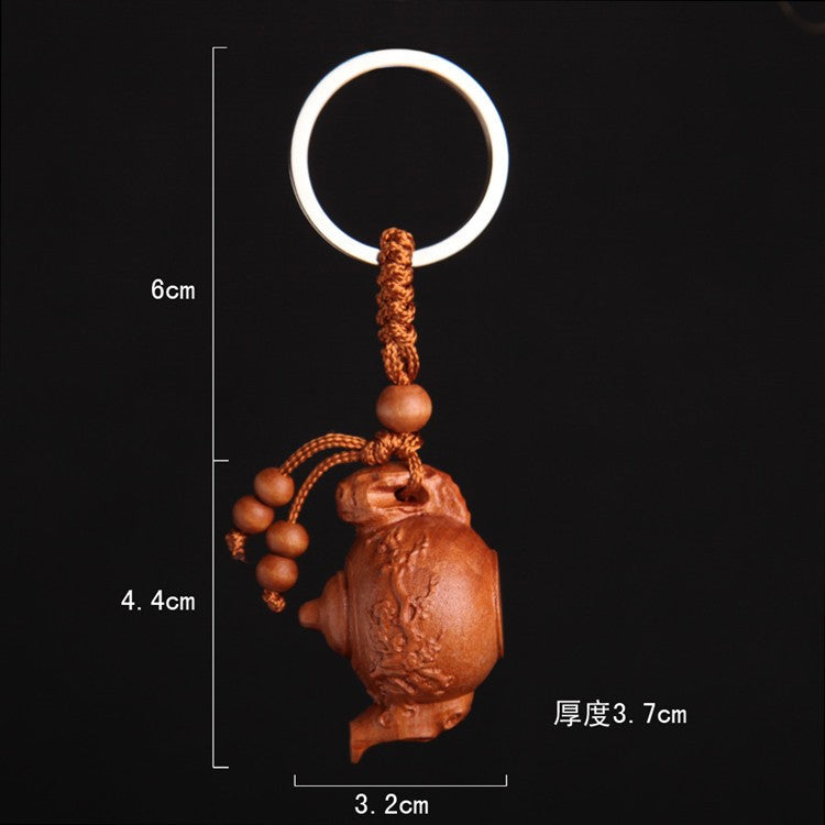 Plum Blossom Tea Pot Peach Wood Keychain Stereoscopic Car Keychain Pendant