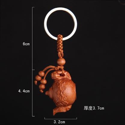 Plum Blossom Tea Pot Peach Wood Keychain Stereoscopic Car Keychain Pendant