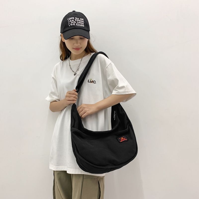 Canvas Textile Big Soft Slouchy Shoulder Bag Grunge Fabric Crossbody Bags Purse