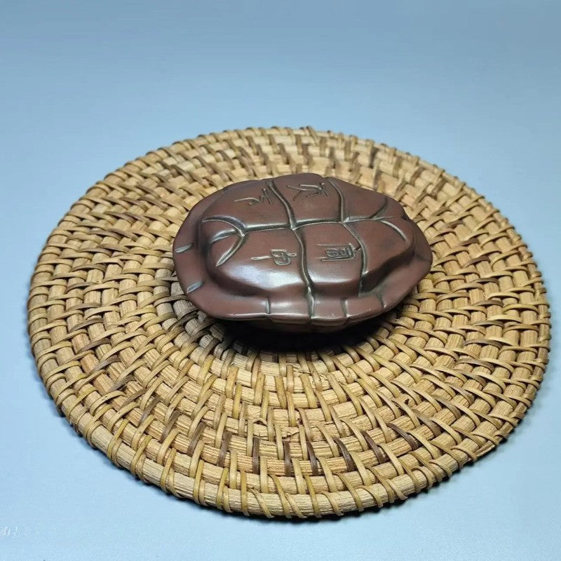 6.5cm Chinese Vintage Pottery Hand Carved Turtle Shell Tea Pet Ornaments