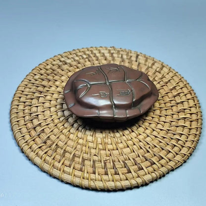 6.5cm Chinese Vintage Pottery Hand Carved Turtle Shell Tea Pet Ornaments