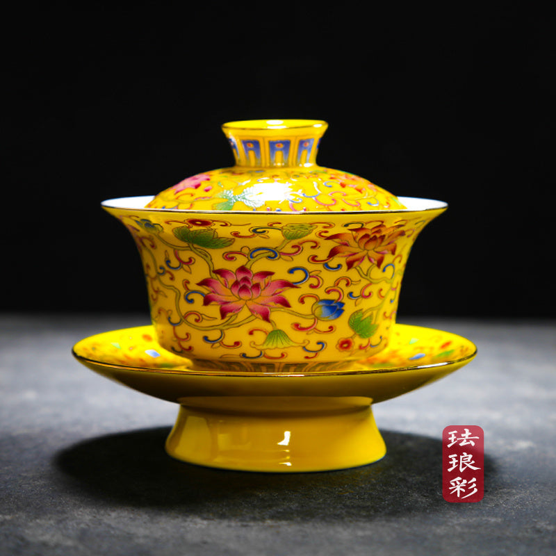 Lead Free Jingdezhen Porcelain Gaiwan Covered Tea Bowl Color Enamel Under Glaze
