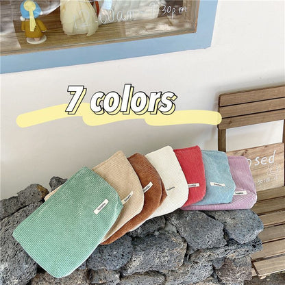 Large Cosmetic Bag Corduroy Cloth Makeup Pouch Traveling Lipstick Organizer Case