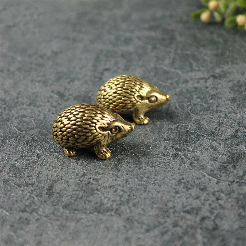 Solid Brass Hedgehog Figurine Animal Statue Toy Ornament Miniature Gift Tea Pet