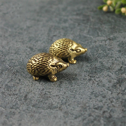 Solid Brass Hedgehog Figurine Animal Statue Toy Ornament Miniature Gift Tea Pet