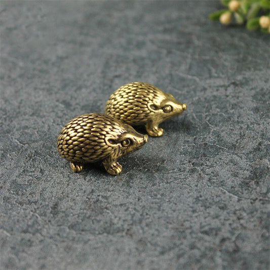 Solid Brass Hedgehog Figurine Animal Statue Toy Ornament Miniature Gift Tea Pet
