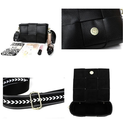 Bag Fashion Woven Leather Shoulder Bag Small Messenger Soft Real Cowhide Handbag