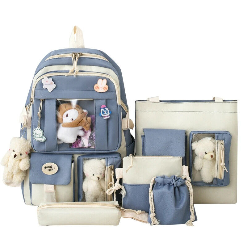 5pcs Sets Children's School Backpack Women's Bagpack Laptop Bag Students Totes