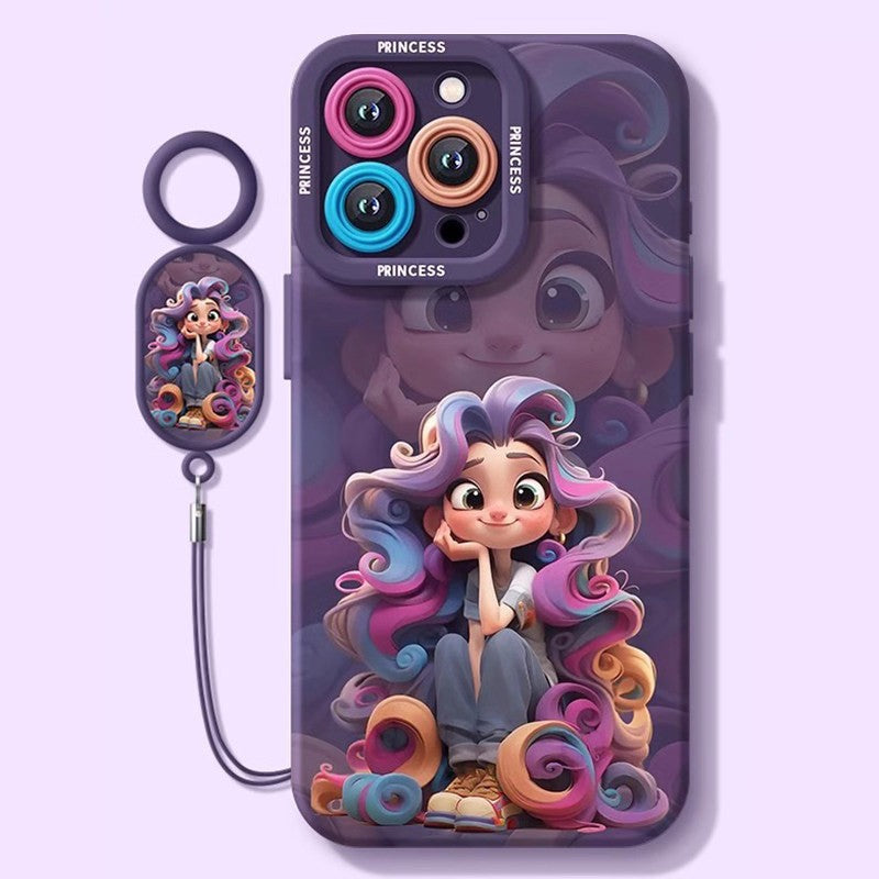 For iPhone 17 Pro Max Silicone Case with Lanyard–Kawaii Princess Cartoon Design