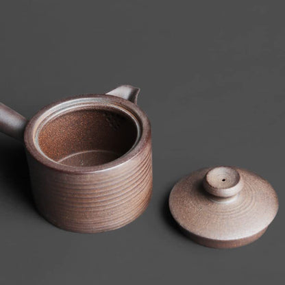 6.7"IN Rock Mine Pottery Mud Side Handle Handmade Retro Pottery Kung Fu Teapot