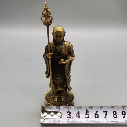 Vintage Bronze Kṣitigarbha Buddha Statue - Standing Figure with Khakkhara