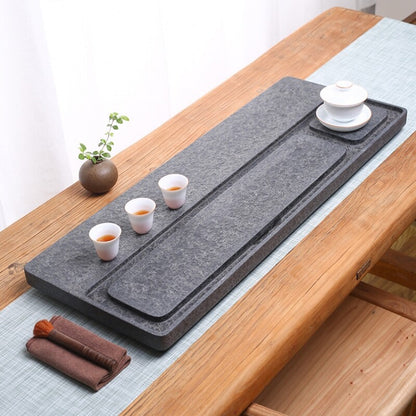Multi Size Black Stone Tea Tray Simple Pattern Water Draining Tea Boat On Sales