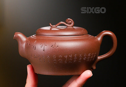 5.5" Chinese Yixing Zisha Pottery Purple Clay 270CC Handmade Ruyi Kung Fu Teapot