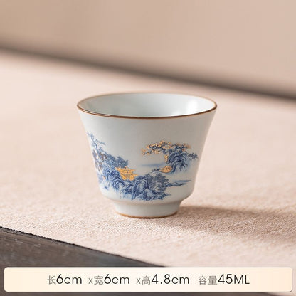 1pc Ru Kiln Tea Cup Household Ceramic Tea Cup Tea Drinking Kung Fu Tea Set