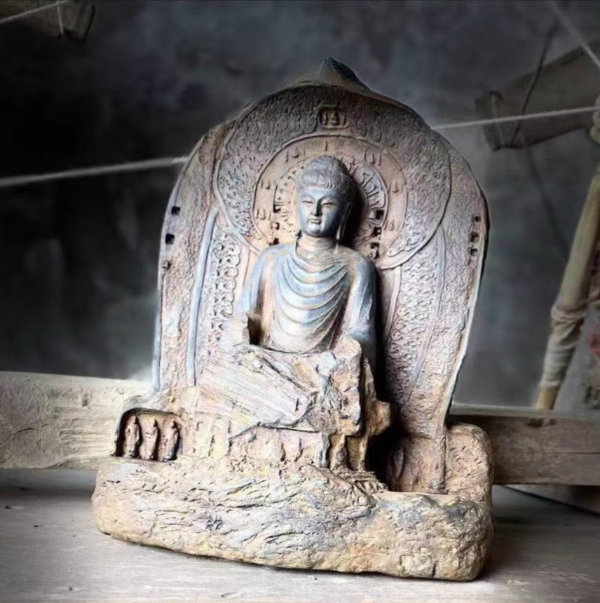 7.1" Old Stone Vairocana Buddha Statue Zen Religious Belief Shrine Home Decor