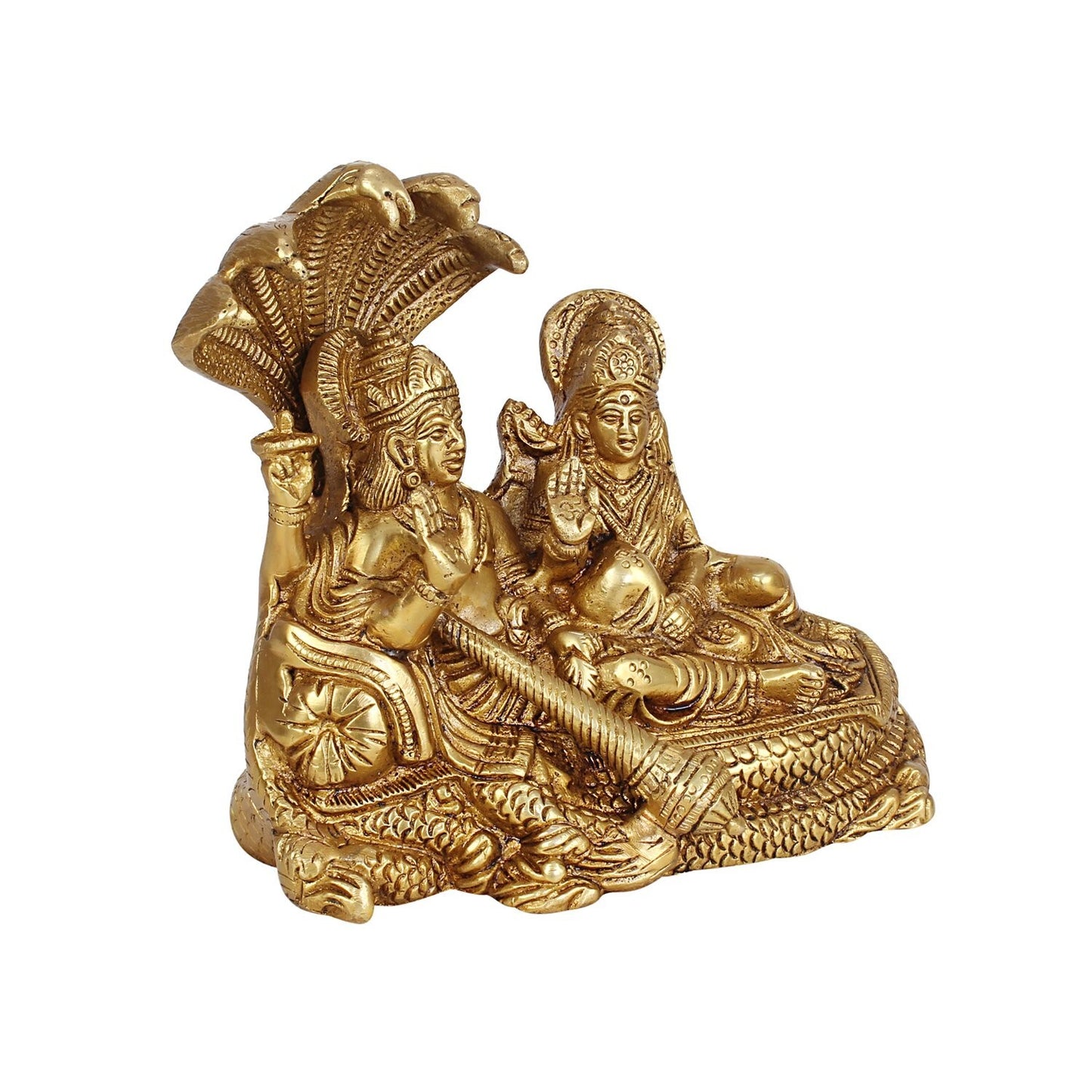 Hindu God Lord Brass Laxmi Vishnu Resting On Sheshnaag Idol Statue Figurine