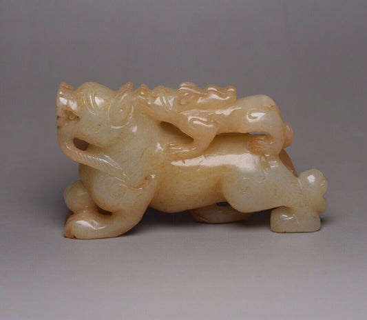 Chinese Antique Hetian Jade Carved Nice Beast Statue Unique Wonderful Art Rare
