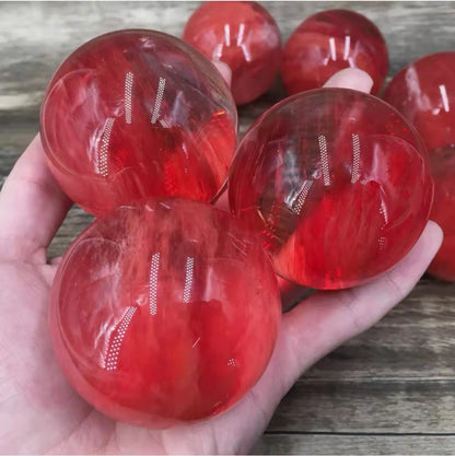 50mm+ Red Smelting Stone Quartz Sphere Crystal Energy Ball Reiki Healing Gem