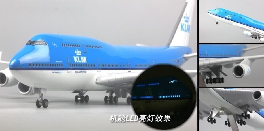 1:150 47CM KLM BOEING 747-400 Airplane Led Sound- controlled Light Resin Model