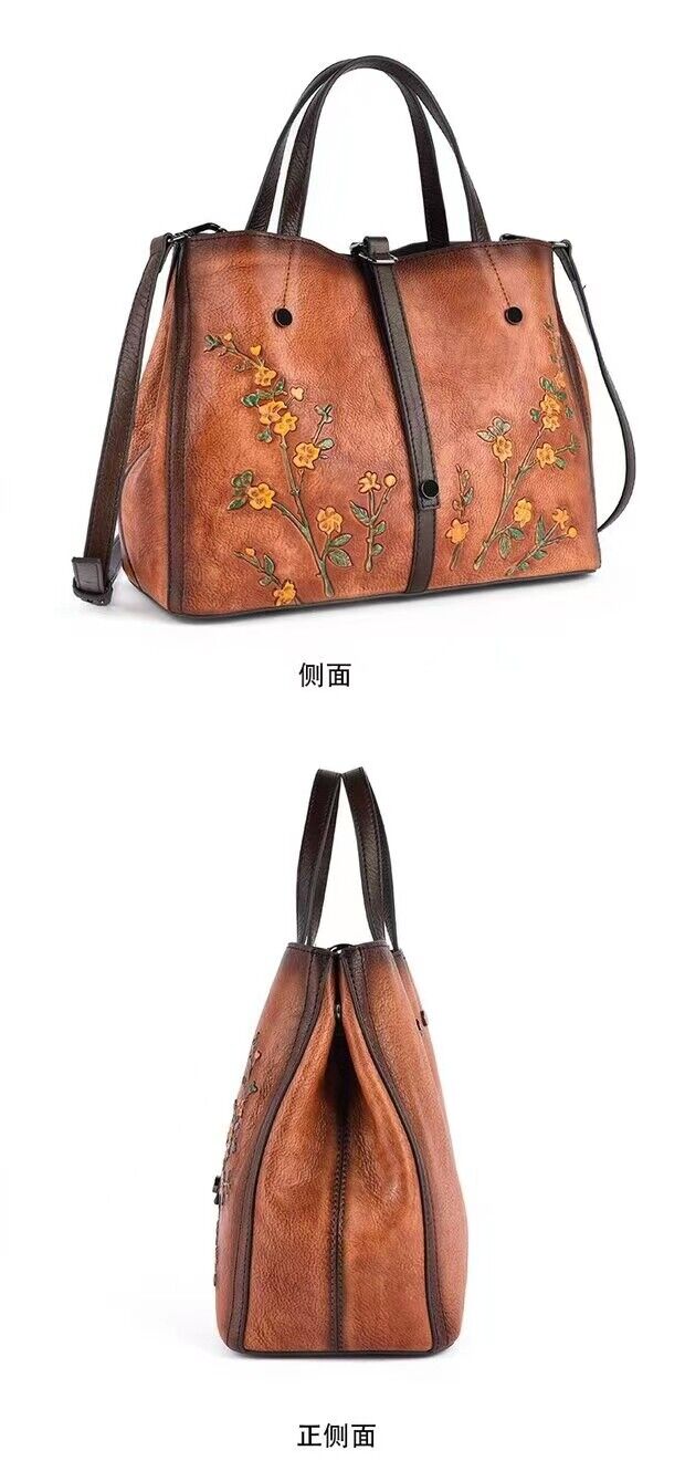 Fashionista Beautiful Flowers Expandable Leather Shoulder Tote Bag