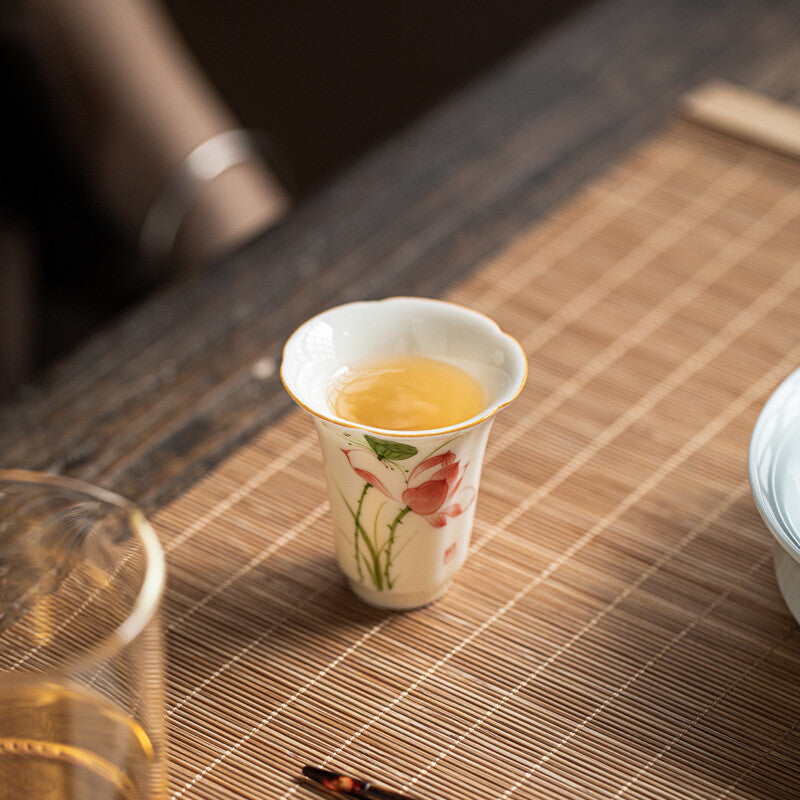 Ceramic Tea Cup Handpainted Chinese Kungfu Cup Scent Cup Floral Designing 45ml