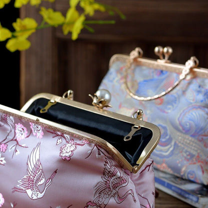 Flowers Style Vintage Kiss Lock Shell Bag Chain Shoulder Crossbody Bag Handbags