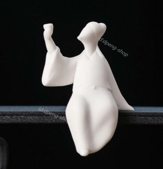 3.9" Chinese White Porcelain Ceramics Fairy Poet Li Po Figurine Statue Statues 2