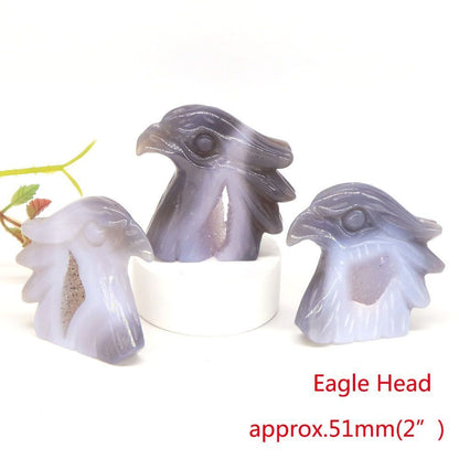 Animal Figurine Natural Stone Swan Eagle Fish Owl Penguin Statue Crystal Carving