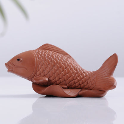 1PC Yixing Zisha Tea Pet Fish Tea Play Purple Clay Ornament Fish Statue Tea Pet